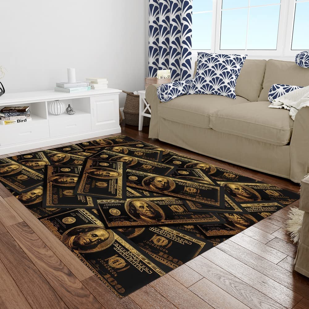 Abstract Cash Art Money Rug with Inspirational "Just Breathe" Quote, Perfect for Living Room and Bedroom - Image 2