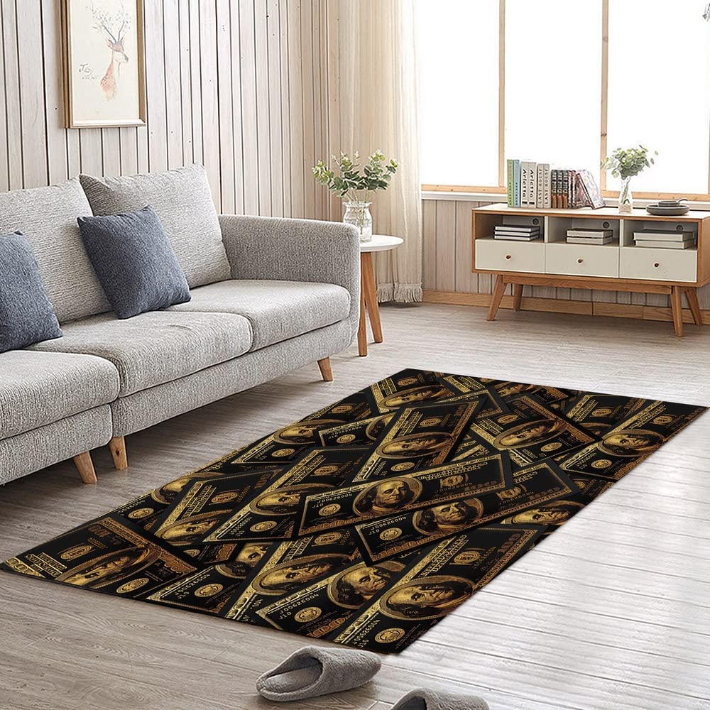Abstract Cash Art Money Rug with Inspirational "Just Breathe" Quote, Perfect for Living Room and Bedroom - Image 3