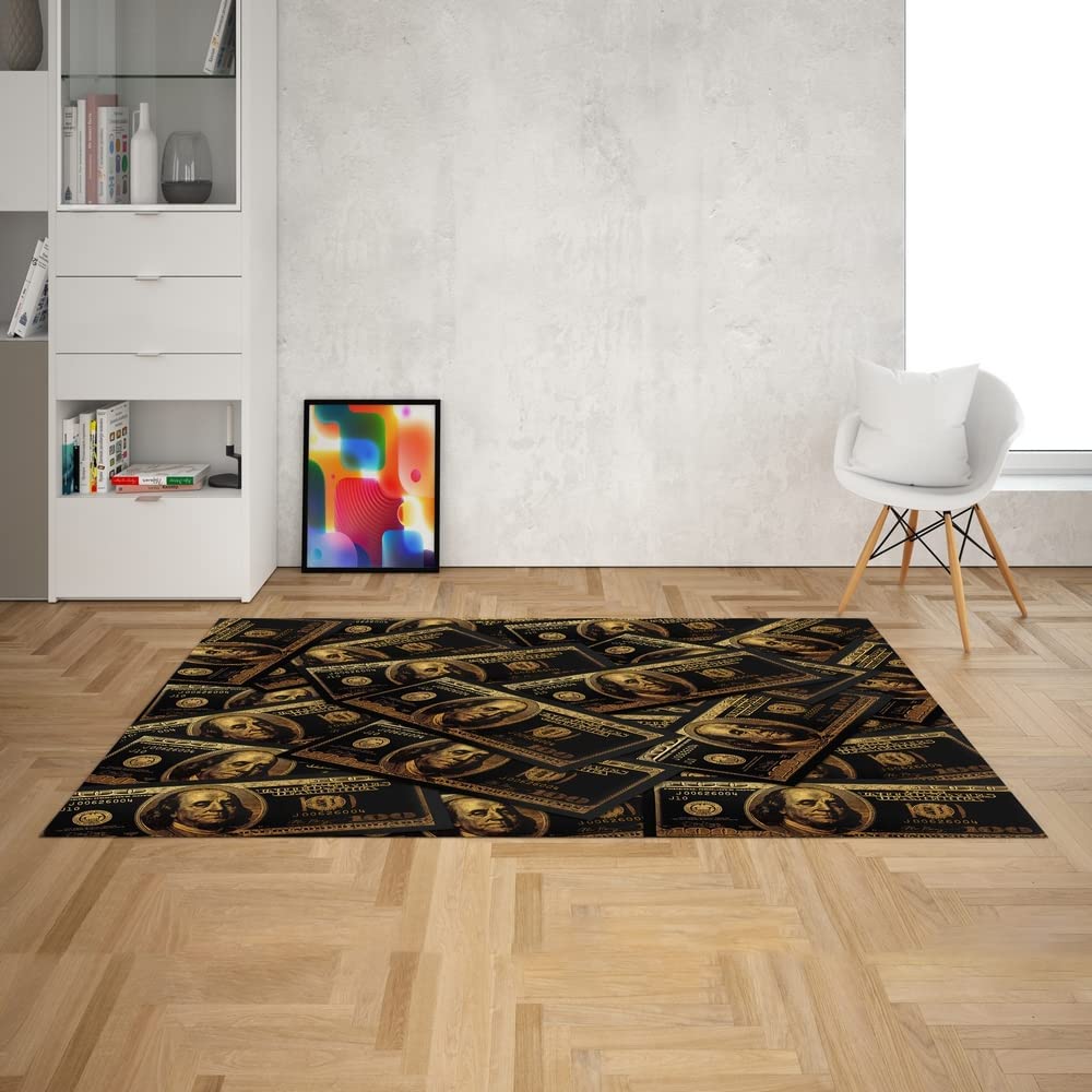 Abstract Cash Art Money Rug with Inspirational "Just Breathe" Quote, Perfect for Living Room and Bedroom - Image 4