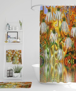 Abstract Daisy Boho Floral Shower Curtain, Pink Flowers Bath Print, Optional Bath Mat and Towels, Bathroom Set