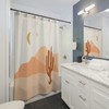 Abstract Desert Mountains Boho Shower Curtain, Brown Cream Earth Tones Bath Curtain, Mid Century Modern Bathroom Decor