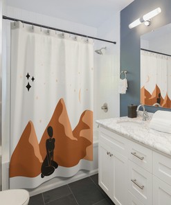 Abstract Desert Mountains Boho Shower Curtain, Mid Century Modern Shower, Vintage Shower Curtains