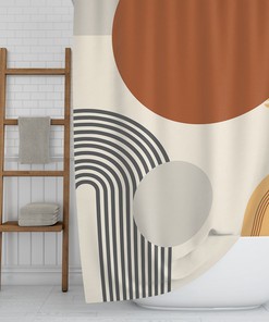 Abstract Earth Tones Shower Curtain, Boho Brown Rust Beige Rustic Style Bath Curtain, Mid Century Modern Bathroom Decor