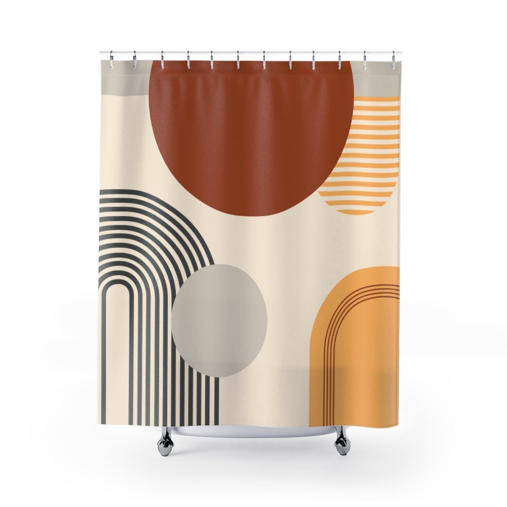 Abstract Earth Tones Shower Curtain, Boho Brown Rust Beige Rustic Style Bath Curtain, Mid Century Modern Bathroom Decor - Image 2