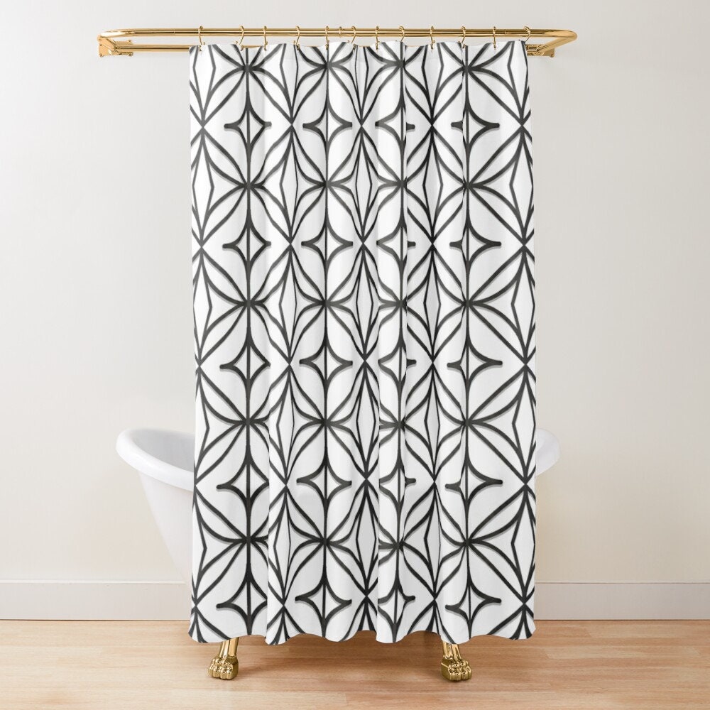 Abstract Eco-Friendly Shower Curtain in Minimalist Design with Black and White Squares - Waterproof and Includes Hooks - Image 4