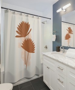 Abstract Flower Boho Shower Curtain, Brown Earth Tones Bath Curtain, Mid Century Modern Floral Bathroom Decor
