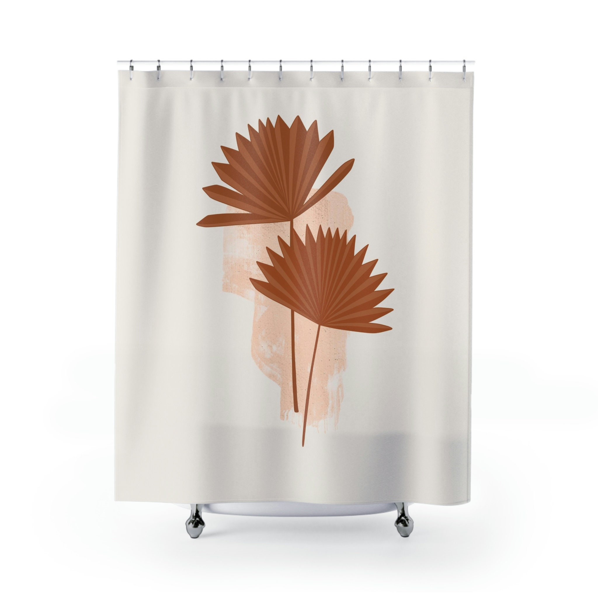 Abstract Flower Boho Shower Curtain, Brown Earth Tones Bath Curtain, Mid Century Modern Floral Bathroom Decor - Image 2