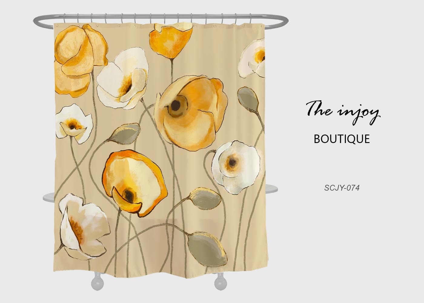 Abstract Flowers Shower Curtain, Customizable Water Repelling Set, Art Floral with 12 Hooks for Bathroom Decoration