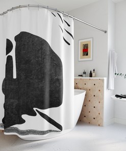 Abstract Geometric Black And White Vintage Shower Curtain Or Mat, Modern Designer Curtain