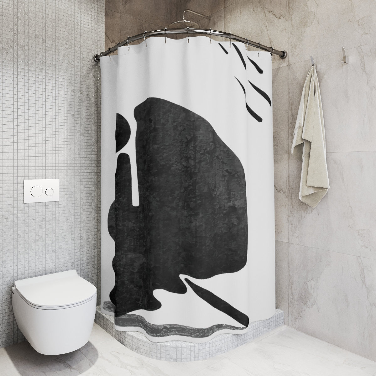 Abstract Geometric Black And White Vintage Shower Curtain Or Mat, Modern Designer Curtain - Image 3