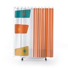 Abstract Geometric Mid Century Modern Bathroom Shower Curtain with Retro Flair in Orange, Yellow, and White