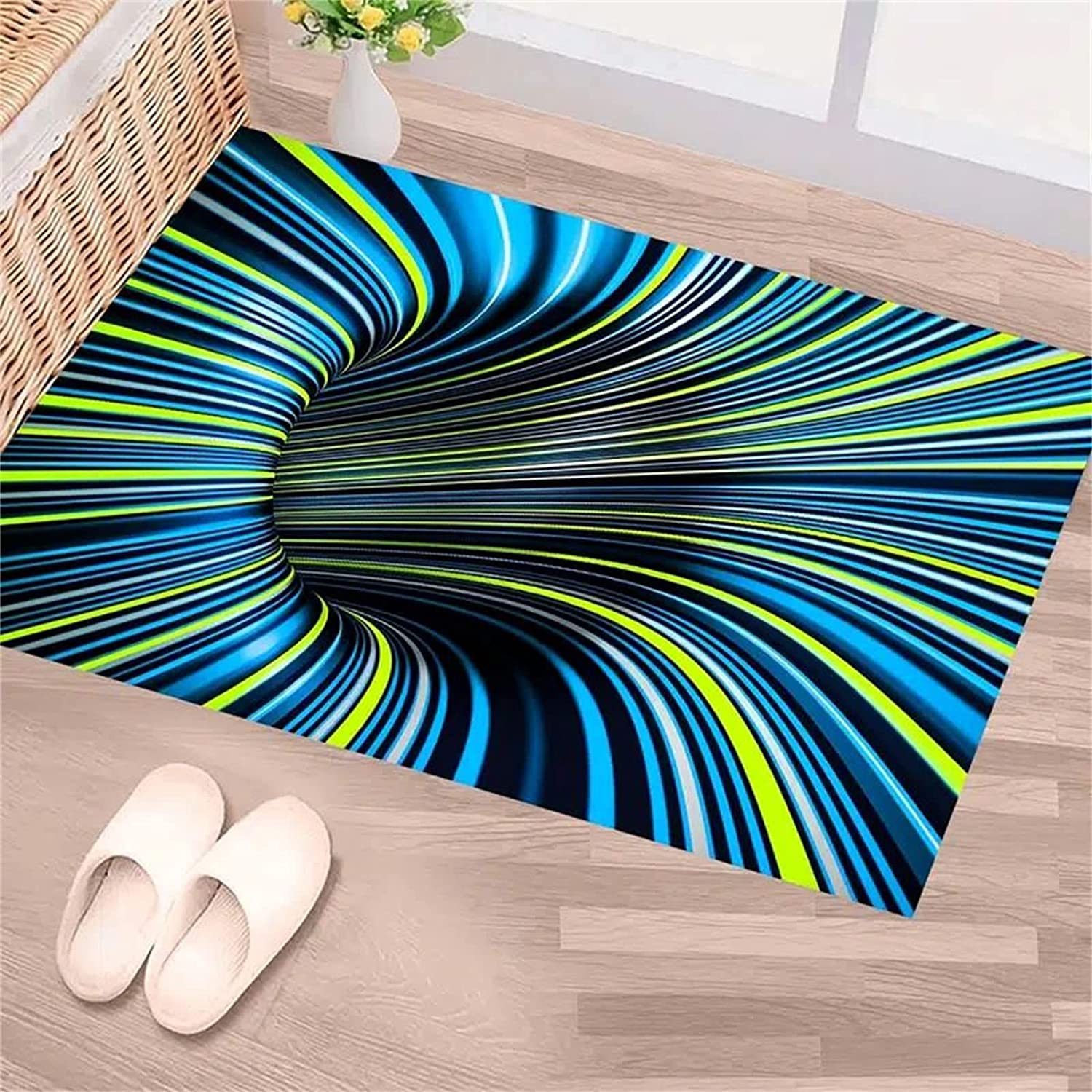 Abstract Geometric Optical Entrance Floor Mat with 3D Vortex Illusion Design, Perfect for Home Decor