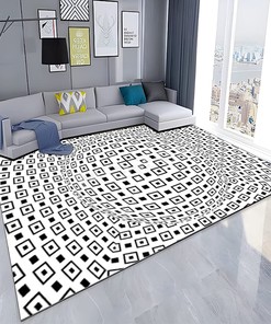 Abstract Geometric Optical Illusion Rug - White 3D Swirl Floor Mat for Living Room Decor