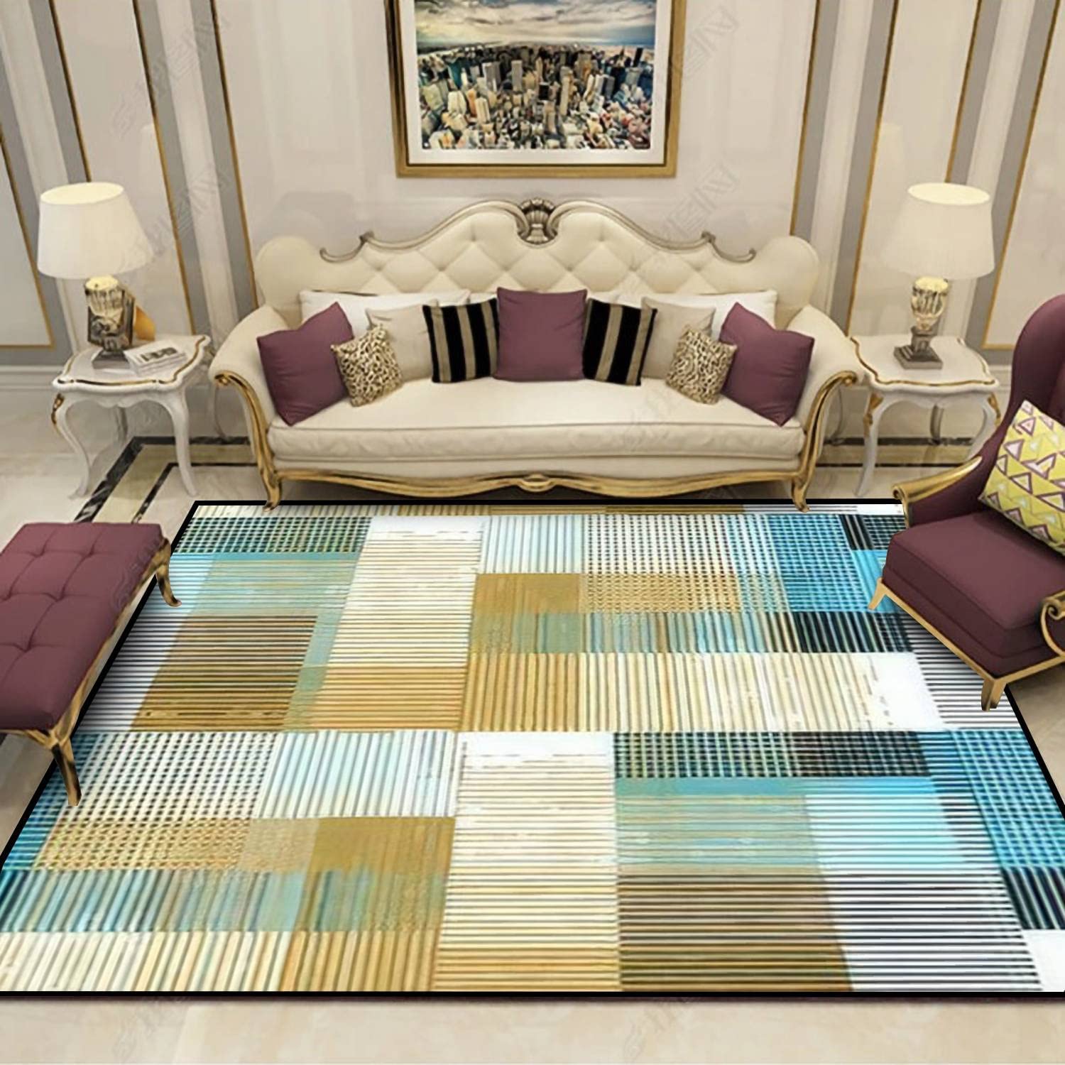 Abstract Geometric Seamless Stripes: Personalized Non-Slip Area Rug Collection with 70s Retro Vibe