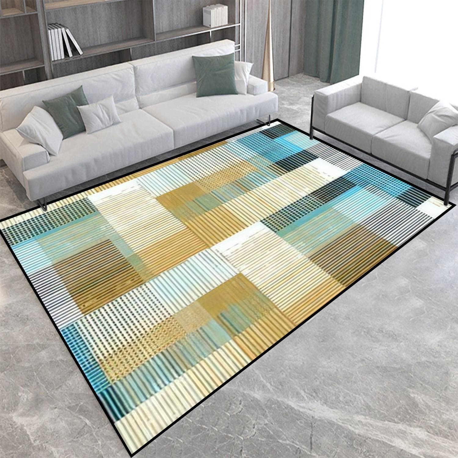 Abstract Geometric Seamless Stripes: Personalized Non-Slip Area Rug Collection with 70s Retro Vibe - Image 2