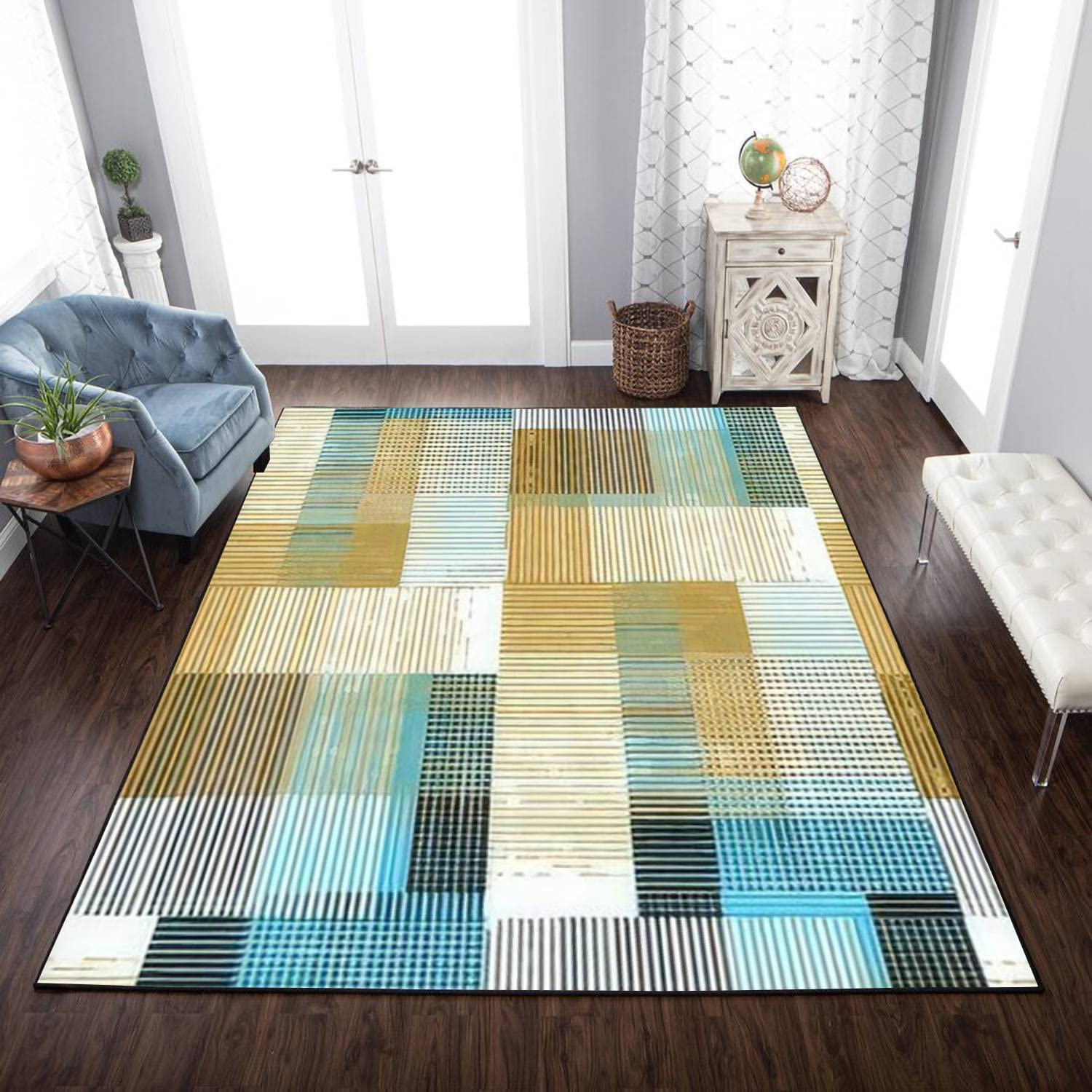 Abstract Geometric Seamless Stripes: Personalized Non-Slip Area Rug Collection with 70s Retro Vibe - Image 3