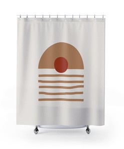 Abstract Geometric Shower Curtain, Earth Tones Boho Bath Curtain, Modern Bathroom Accessories & Decor