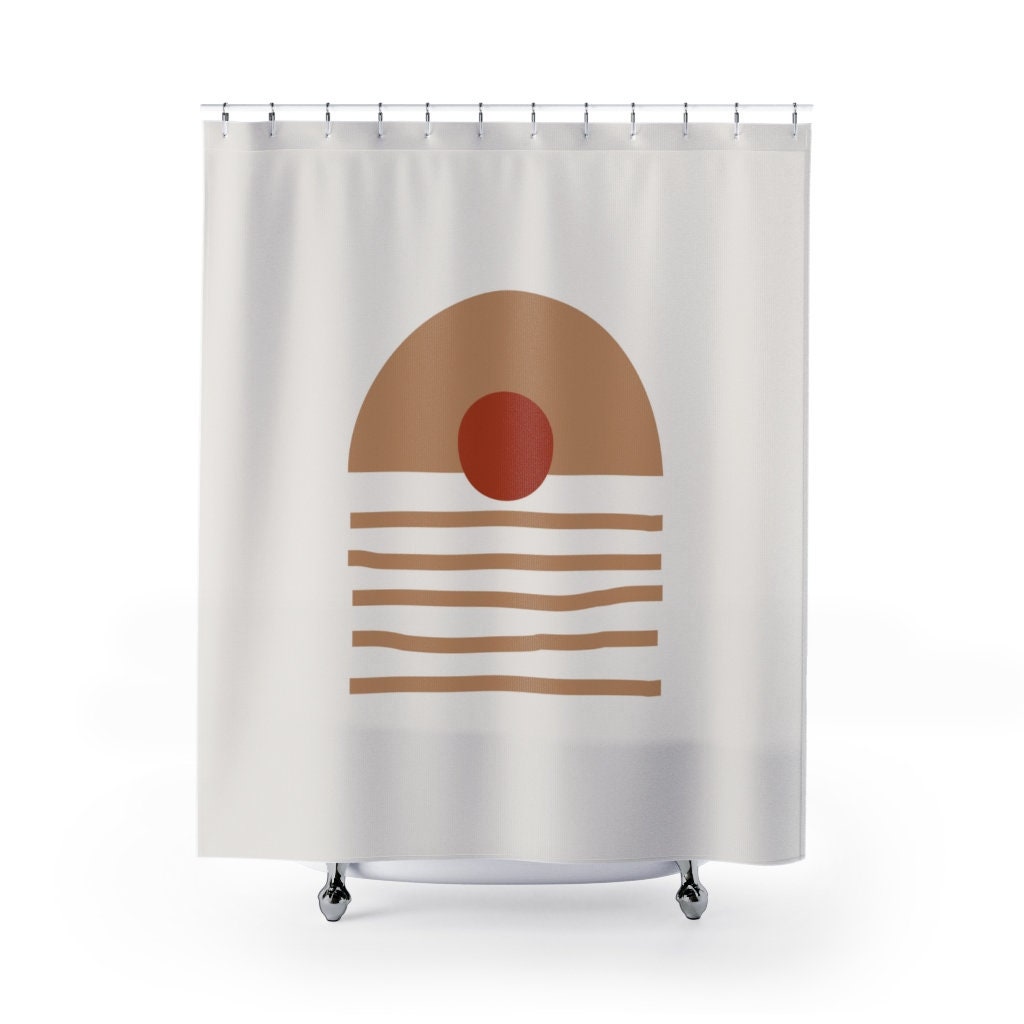 Abstract Geometric Shower Curtain, Earth Tones Boho Bath Curtain, Modern Bathroom Accessories & Decor