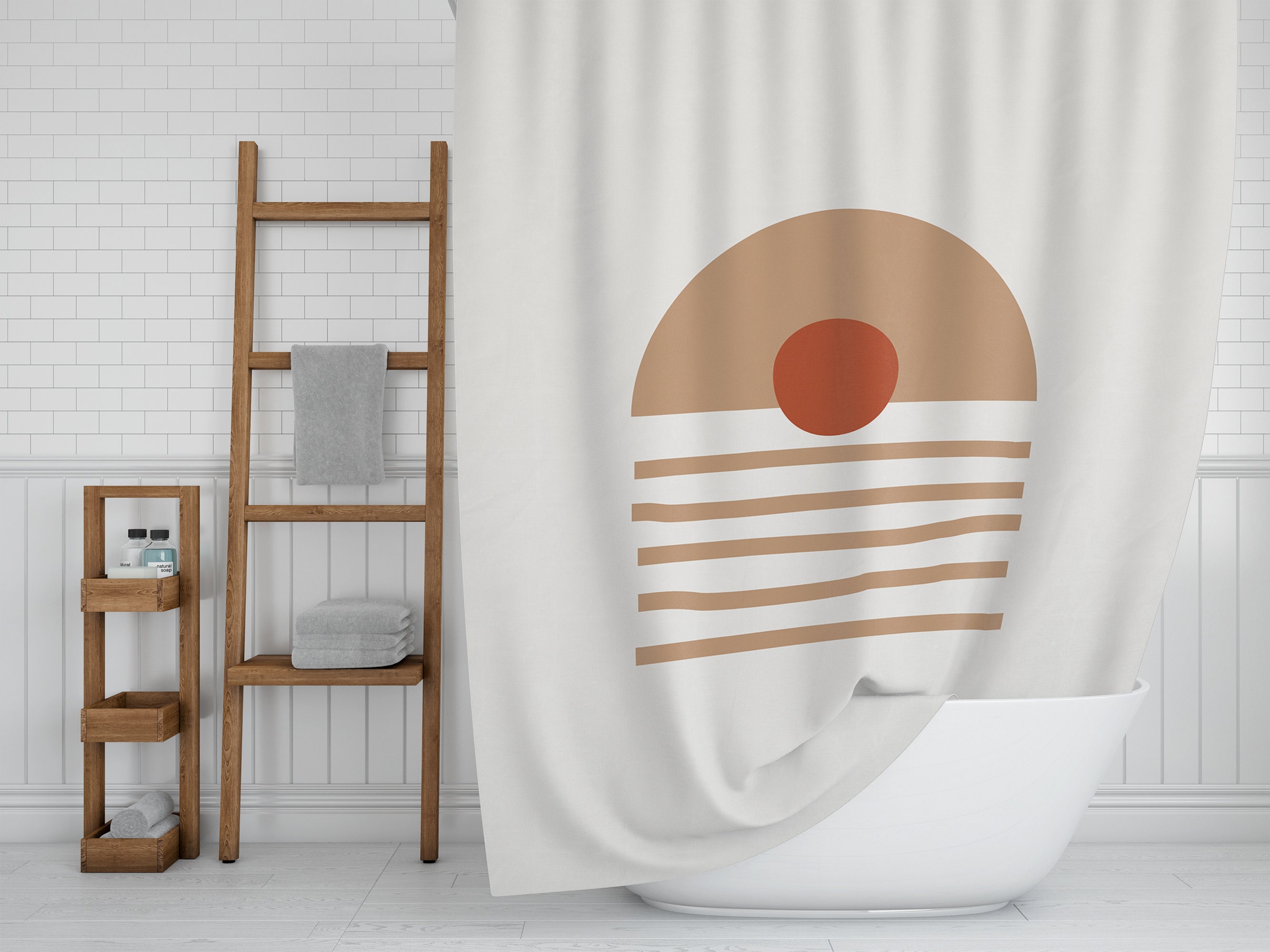 Abstract Geometric Shower Curtain, Earth Tones Boho Bath Curtain, Modern Bathroom Accessories & Decor - Image 2