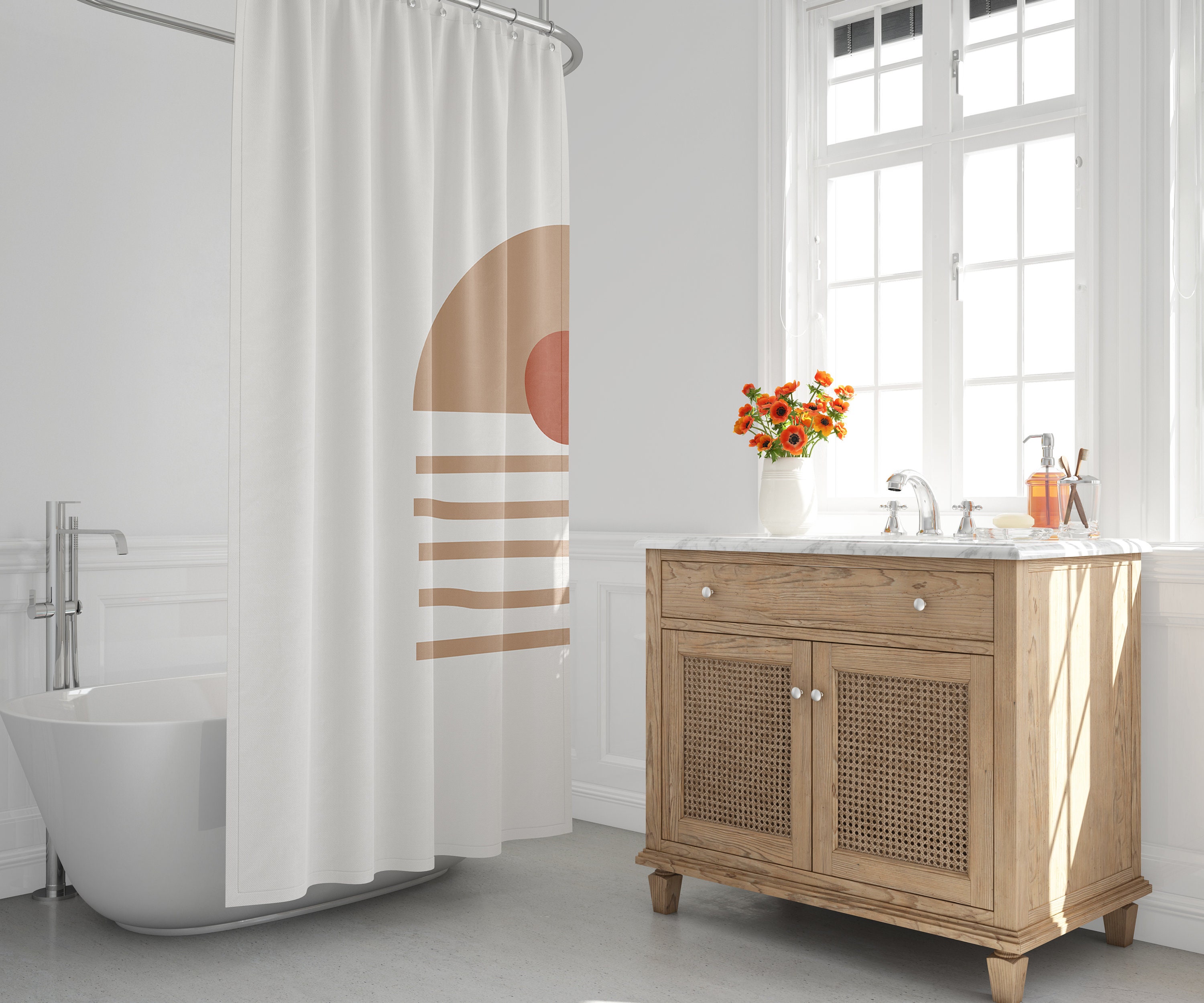 Abstract Geometric Shower Curtain, Earth Tones Boho Bath Curtain, Modern Bathroom Accessories & Decor - Image 3