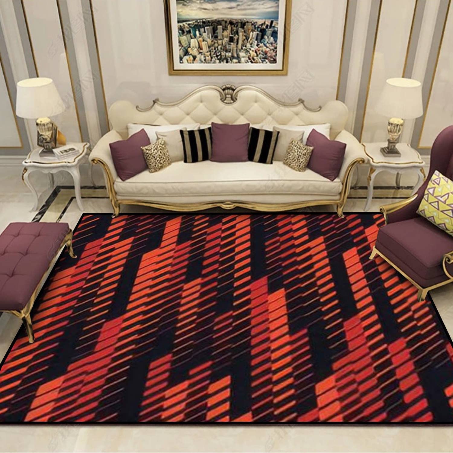 Abstract Geometric Stripes Area Rug Soft Non-Slip Carpet Floor Mat Runner for Living Room, Bedroom, and Kids Room