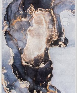 Abstract Marble Texture Carpet - Luxury Runner Rug for Hallways and Entryways (Blue) with Non-Slip Floor Carpet