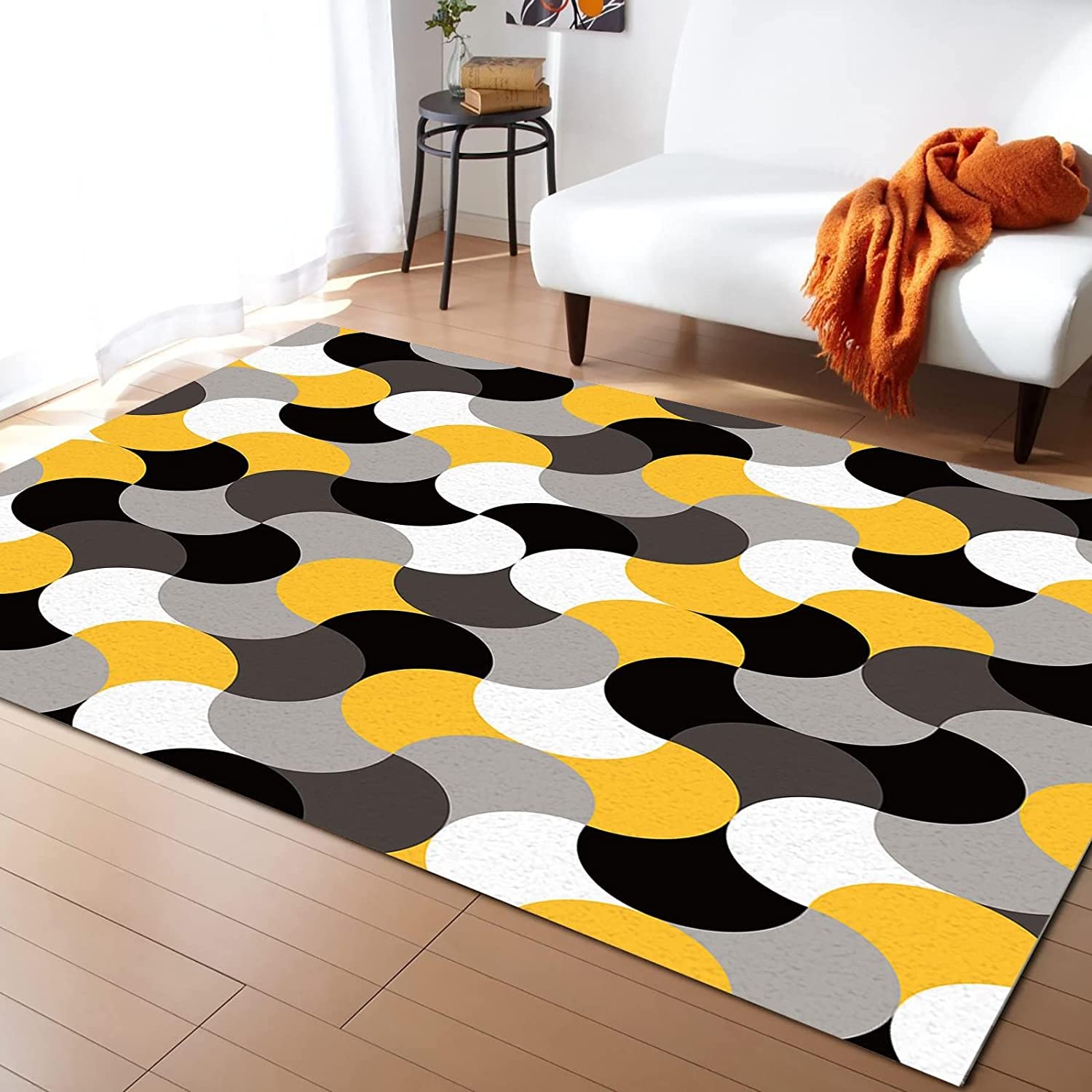 Abstract Middle Century Geometry Black Area Rugs - Geometric Gradient Easy Clean Soft Non-Skid Throw Rug - Image 2