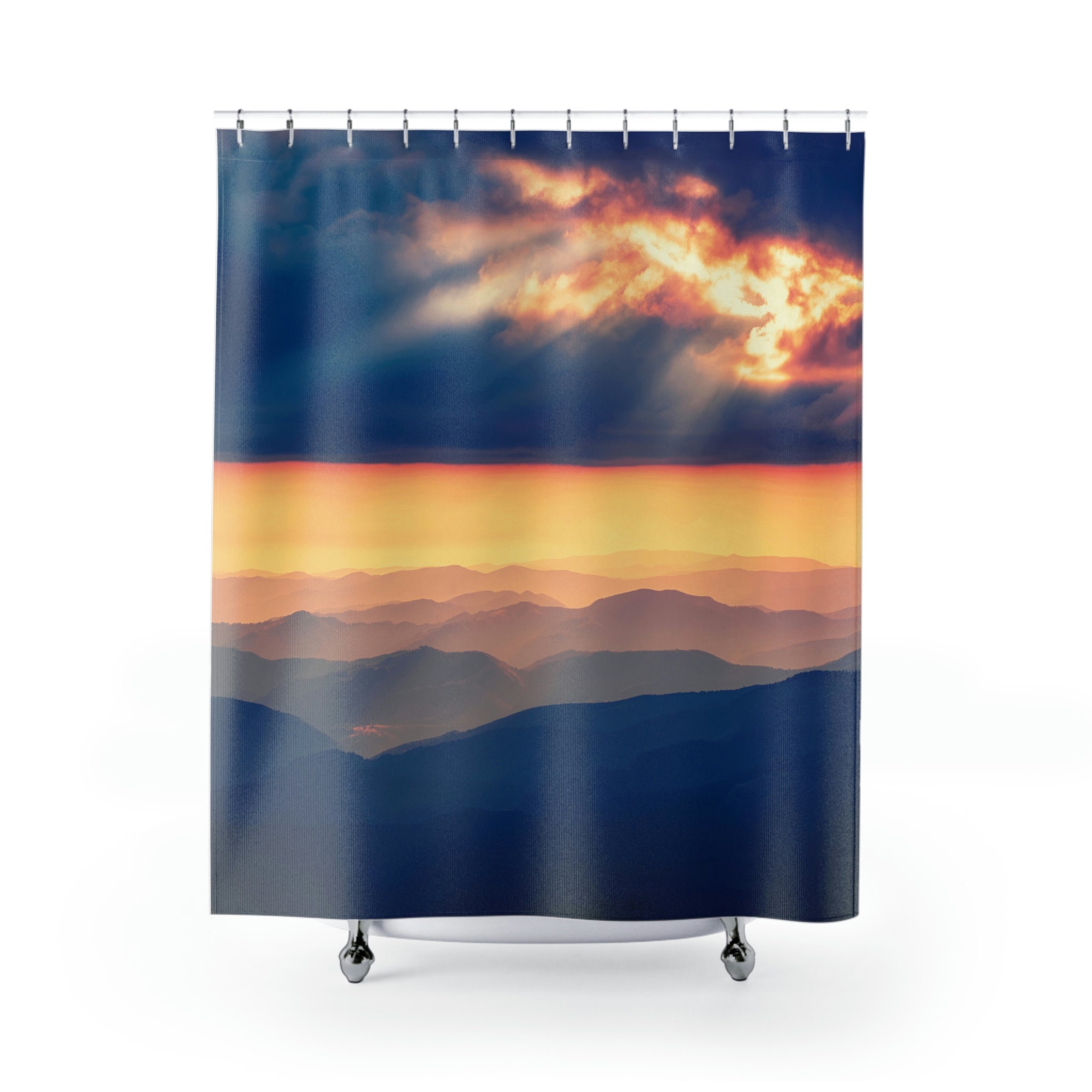 Abstract Mountain Landscape Shower Curtain with Nature’s Sunrise and Serenity, Nature Lover’s Dream - Image 2