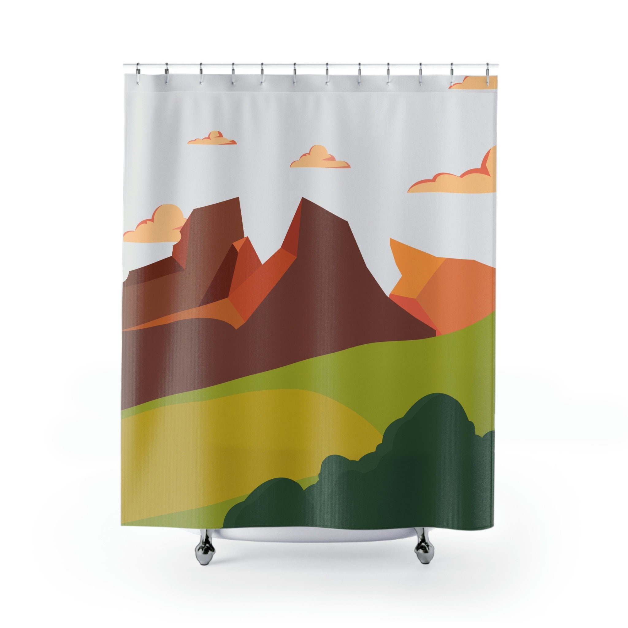 Abstract Mountains Sunrise Shower Curtain, Boho Mid Century Modern Nature Lover Shower Curtain, Abstract Shower Curtain - Image 2