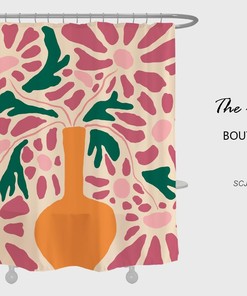 Abstract Pink Daisy and Vase Shower Curtain, Customized Sizes for Art Floral and Water Repelling Set