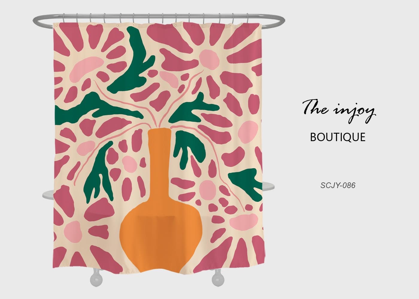 Abstract Pink Daisy and Vase Shower Curtain, Customized Sizes for Art Floral and Water Repelling Set