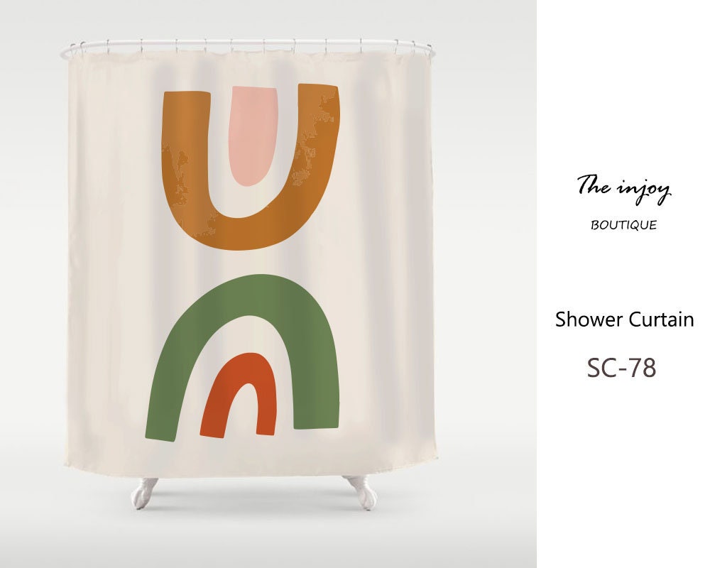 Abstract Rainbow Shower Curtain, Nordic Style Waterproof with Hooks, Washable, Custom Sizes Available