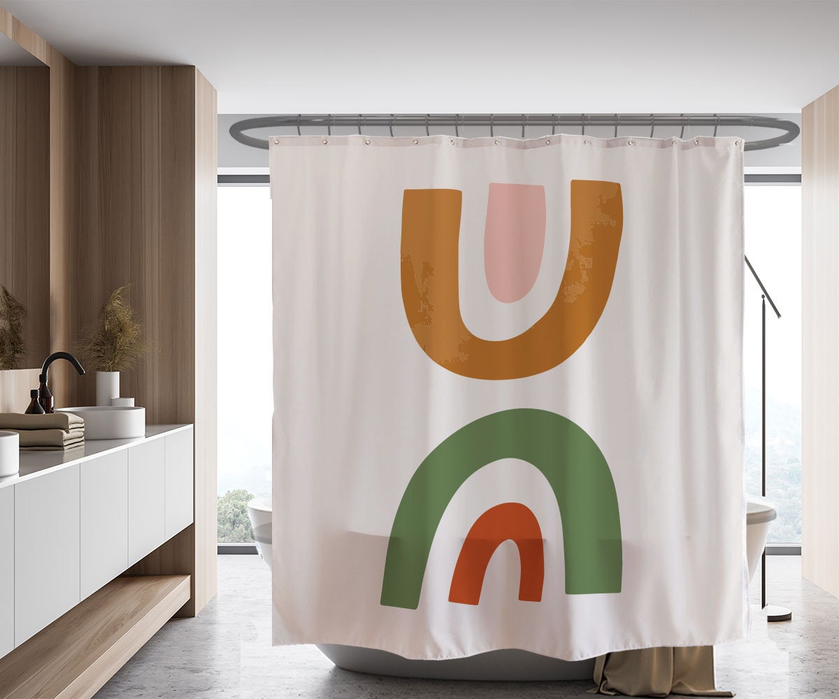 Abstract Rainbow Shower Curtain, Nordic Style Waterproof with Hooks, Washable, Custom Sizes Available - Image 2