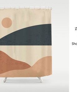 Abstract Sun & Mountain Landscape Shower Curtain, Heavy Duty Extra Waterproof Curtains in Customizable Sizes
