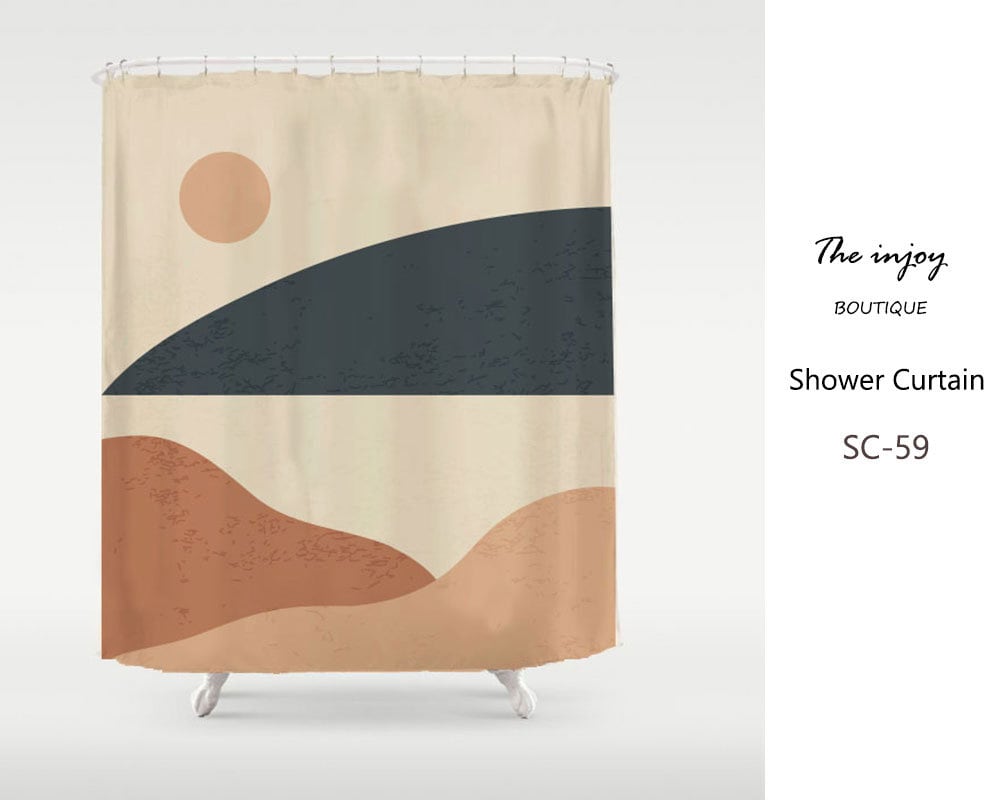 Abstract Sun & Mountain Landscape Shower Curtain, Heavy Duty Extra Waterproof Curtains in Customizable Sizes