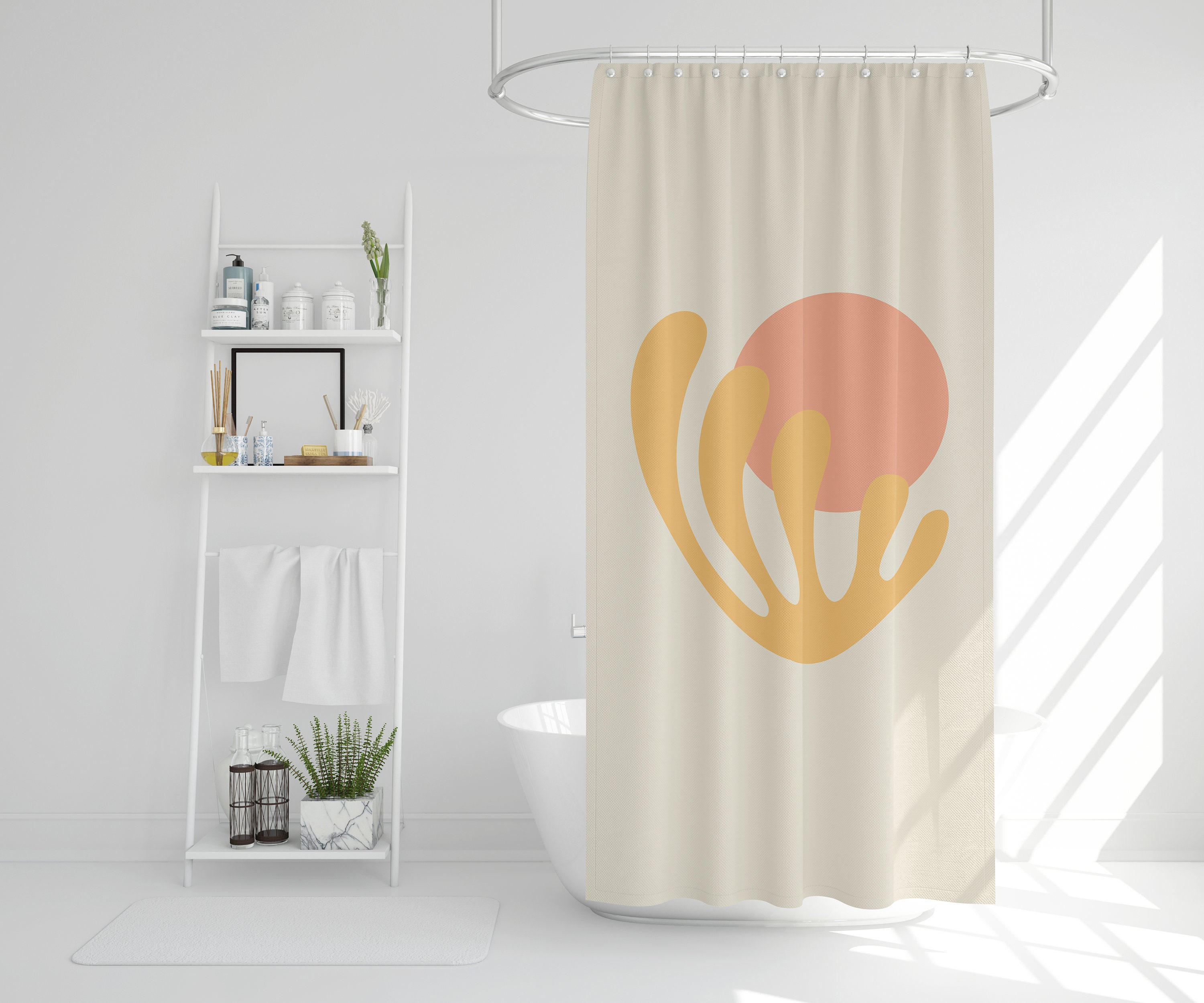 Abstract Vintage Patterns Boho Shower Curtain - Featuring Trendy and Eco-Friendly Design - Waterproof with Hooks! - Image 2