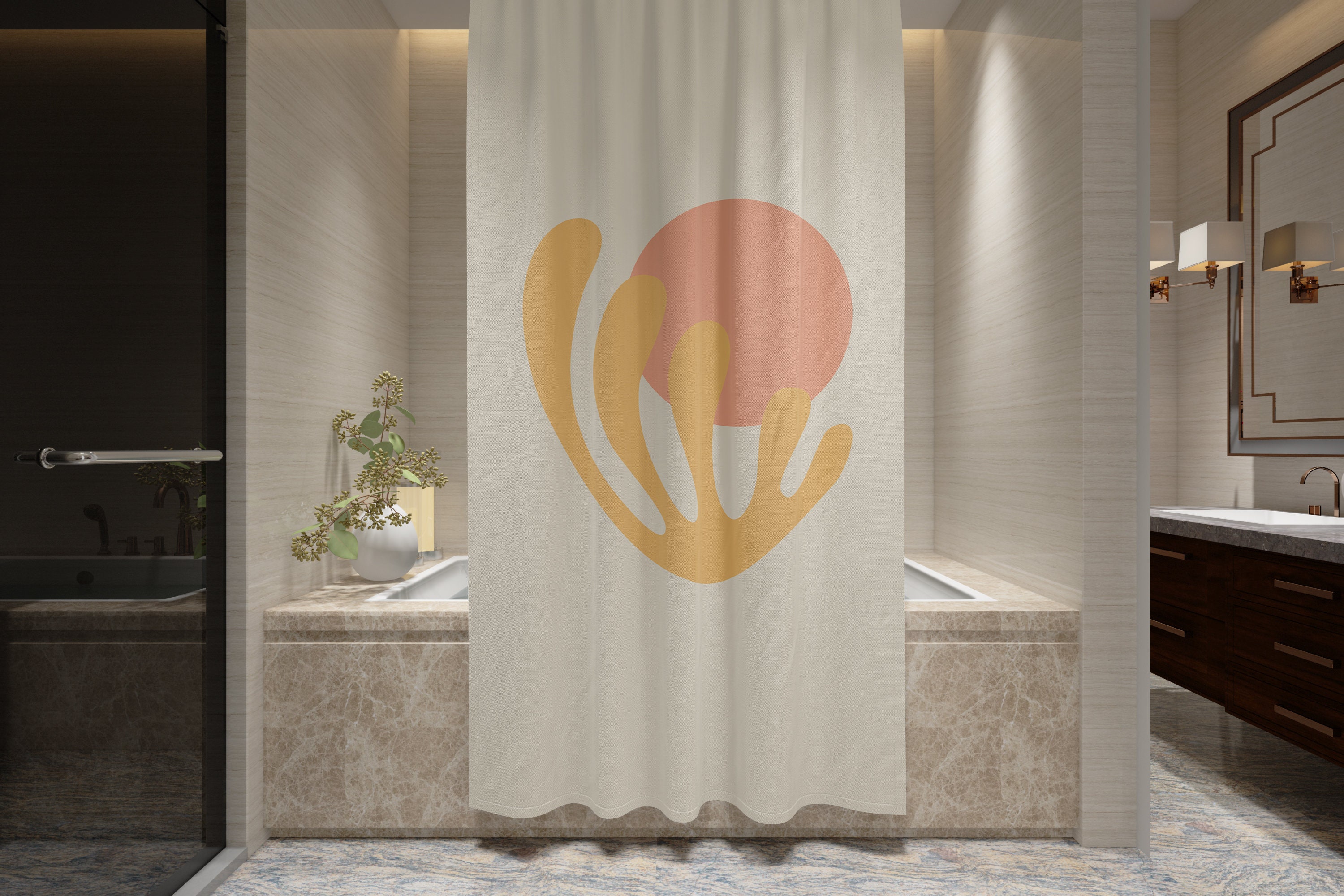 Abstract Vintage Patterns Boho Shower Curtain - Featuring Trendy and Eco-Friendly Design - Waterproof with Hooks! - Image 3