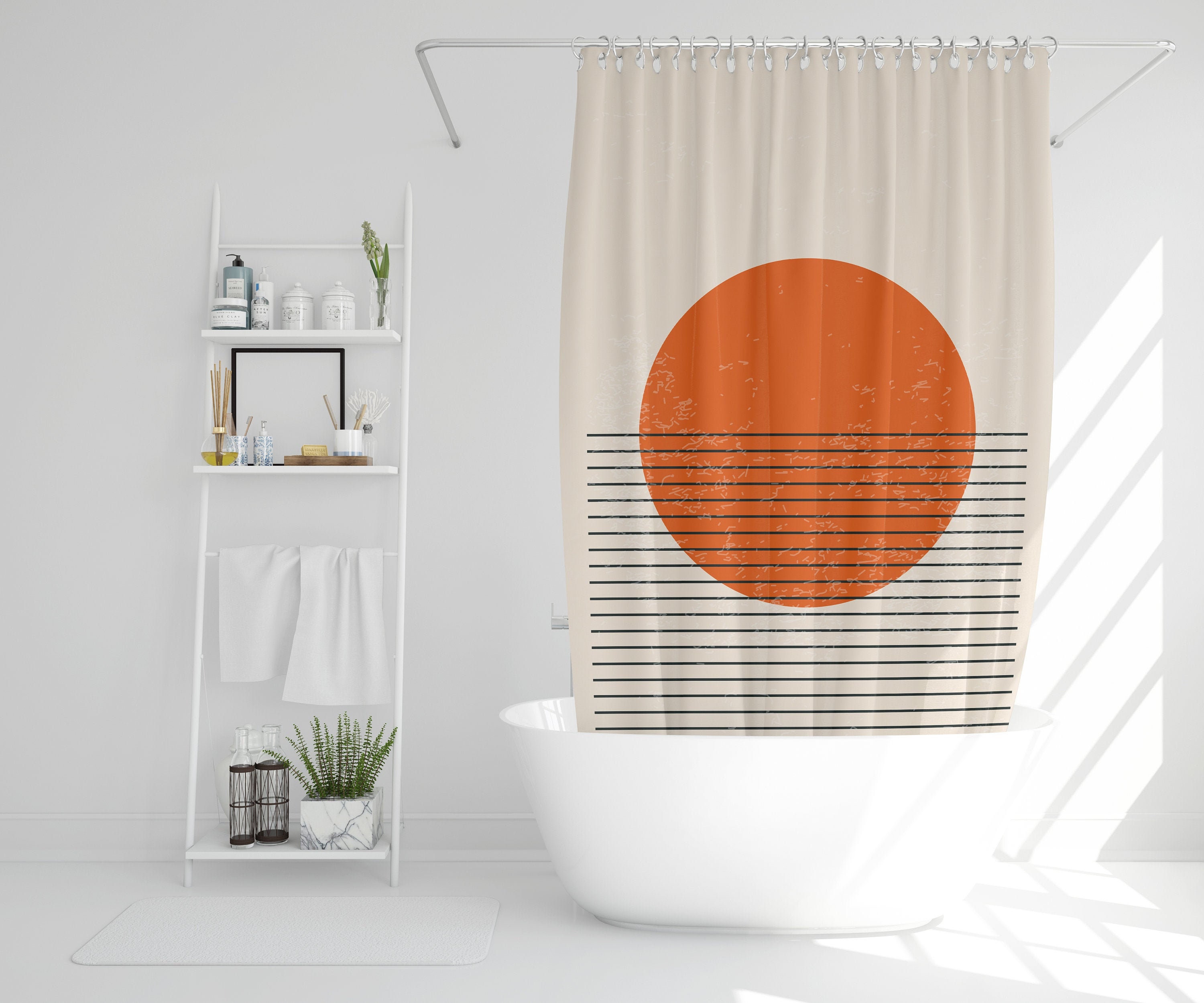Abstract Vintage Sun Boho Shower Curtain - Eco-Friendly and Waterproof - Perfect for Vintage Bathroom Shower Curtains