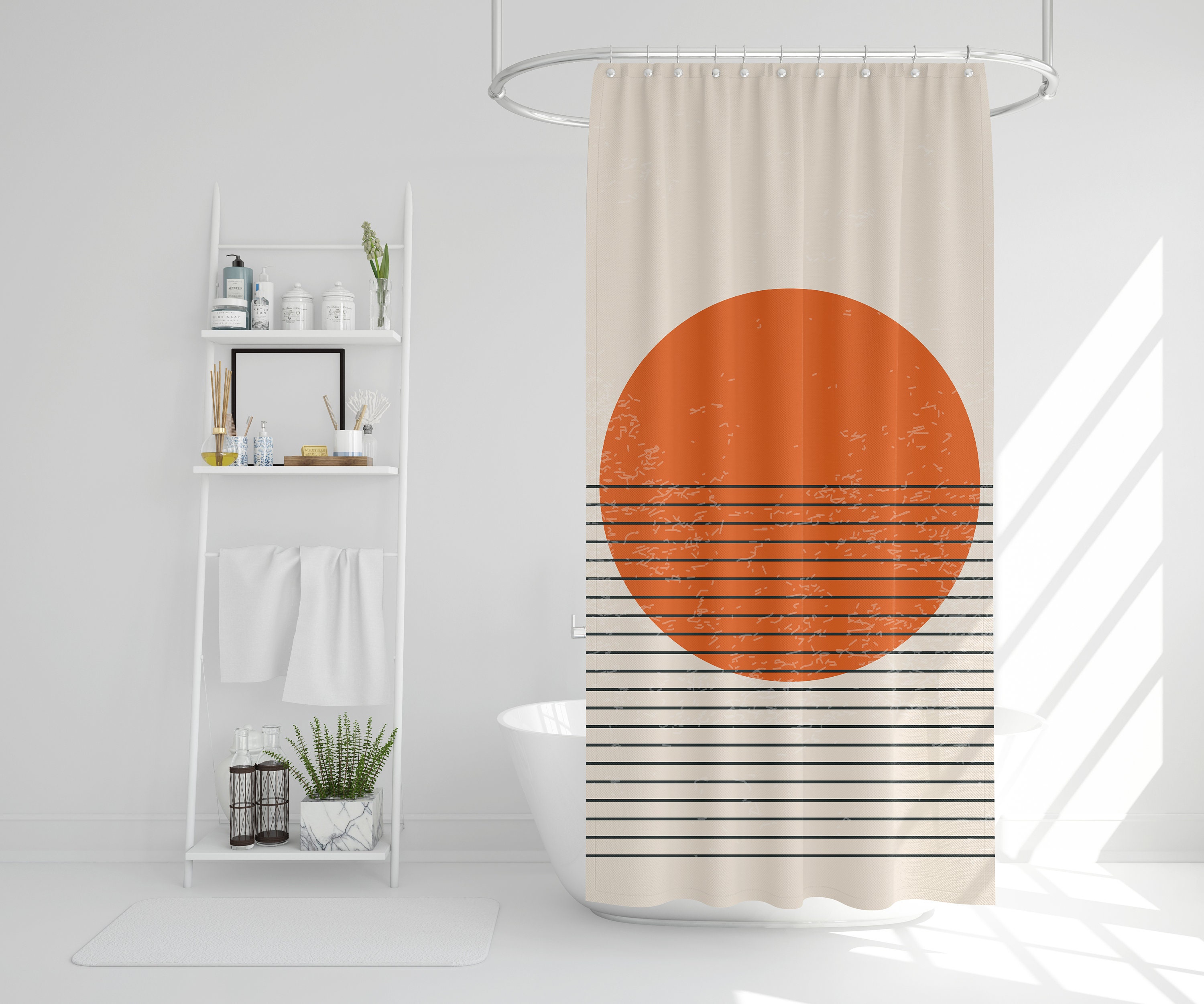 Abstract Vintage Sun Boho Shower Curtain - Eco-Friendly and Waterproof - Perfect for Vintage Bathroom Shower Curtains - Image 2