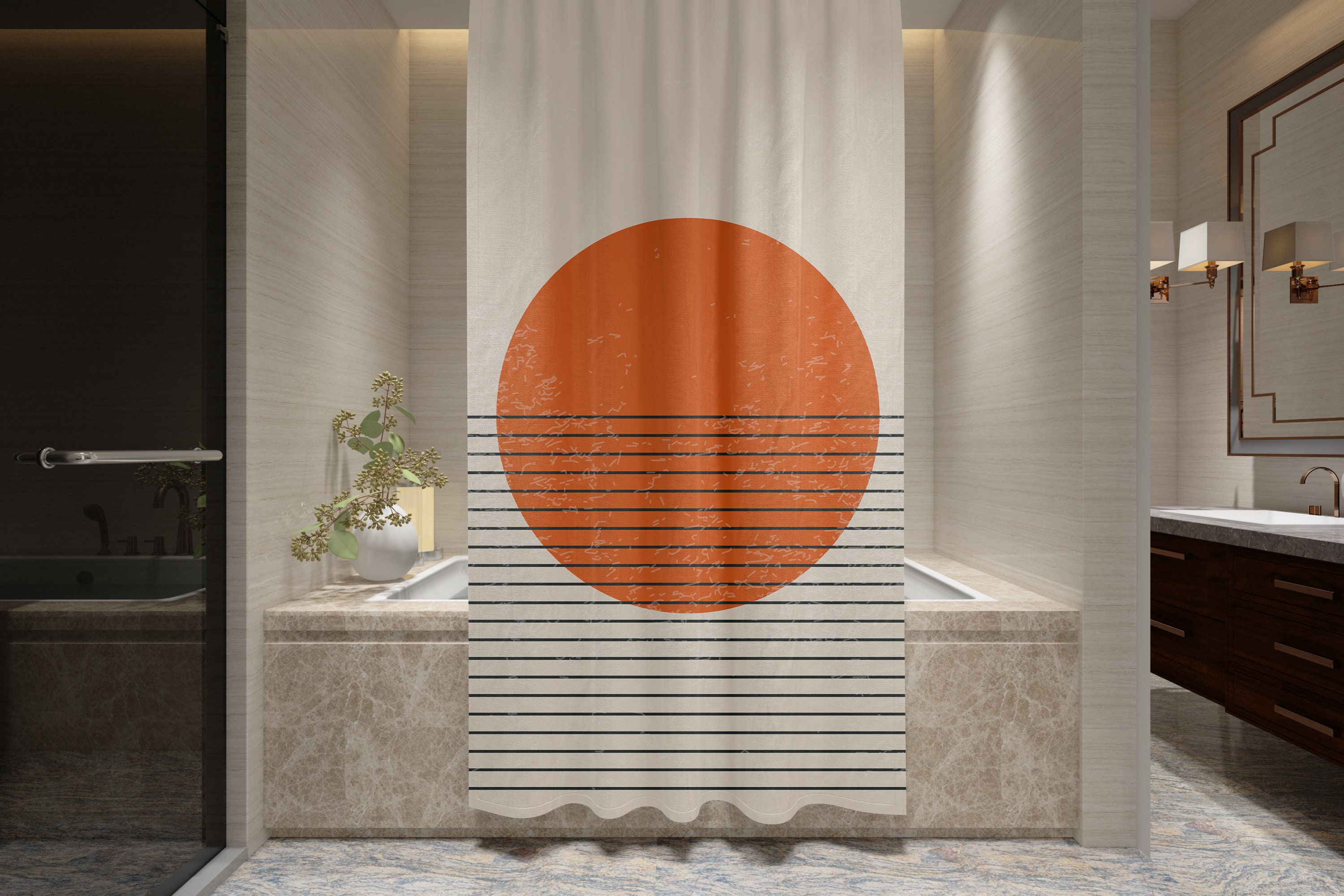 Abstract Vintage Sun Boho Shower Curtain - Eco-Friendly and Waterproof - Perfect for Vintage Bathroom Shower Curtains - Image 3