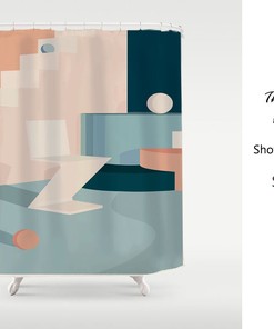Abstract Waterproof Shower Curtain, Wet Room Bath Decor, Waterproof Washable with Hooks, Custom Sizes Available