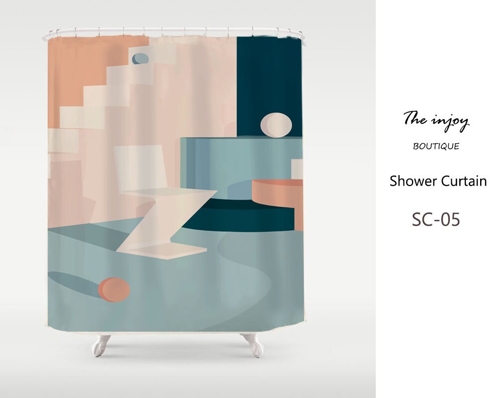 Abstract Waterproof Shower Curtain, Wet Room Bath Decor, Waterproof Washable with Hooks, Custom Sizes Available