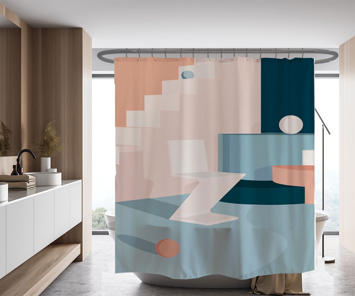 Abstract Waterproof Shower Curtain, Wet Room Bath Decor, Waterproof Washable with Hooks, Custom Sizes Available - Image 2