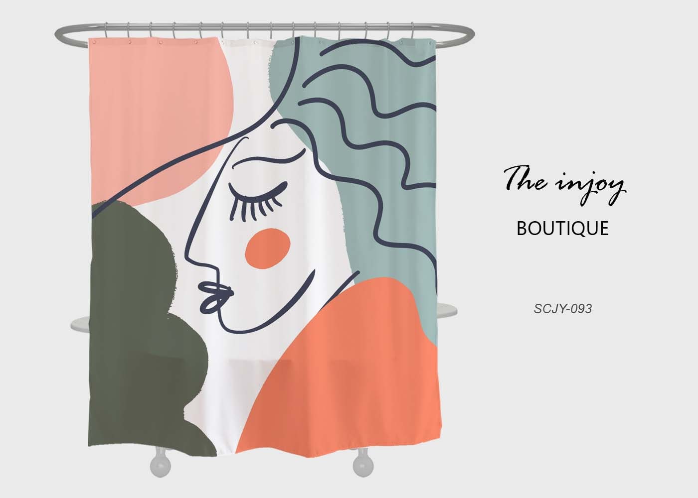Abstract Woman Face Shower Curtain, Heavy Duty Polyester Fabric, Arts Painting, Modern Home Bath Decor