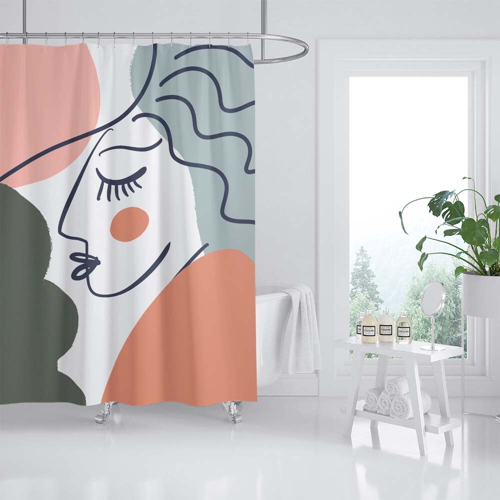 Abstract Woman Face Shower Curtain, Heavy Duty Polyester Fabric, Arts Painting, Modern Home Bath Decor - Image 2
