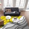 Abstract Yellow White Grey Gradient Waves Area Rug with 70s Carpet Inspiration for Living Room or Bedroom