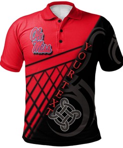 Add Some Celtic Flair to Your Look with the NCAA Ole Miss Rebels Red and Black Polo Shirt with Custom Text