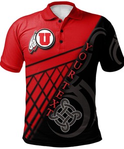 Add Some Celtic Flair to Your Look with the NCAA Utah Utes Red and Black Polo Shirt with Custom Text