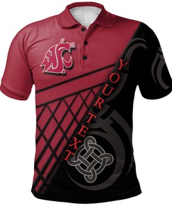 Add Some Celtic Flair to Your Look with the NCAA Washington State Cougars Red and Black Polo Shirt with Custom Text
