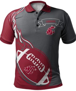 Add Some Flair to Your Look with the NCAA Washington State Cougars Red and Grey Flame Ball Polo Shirt